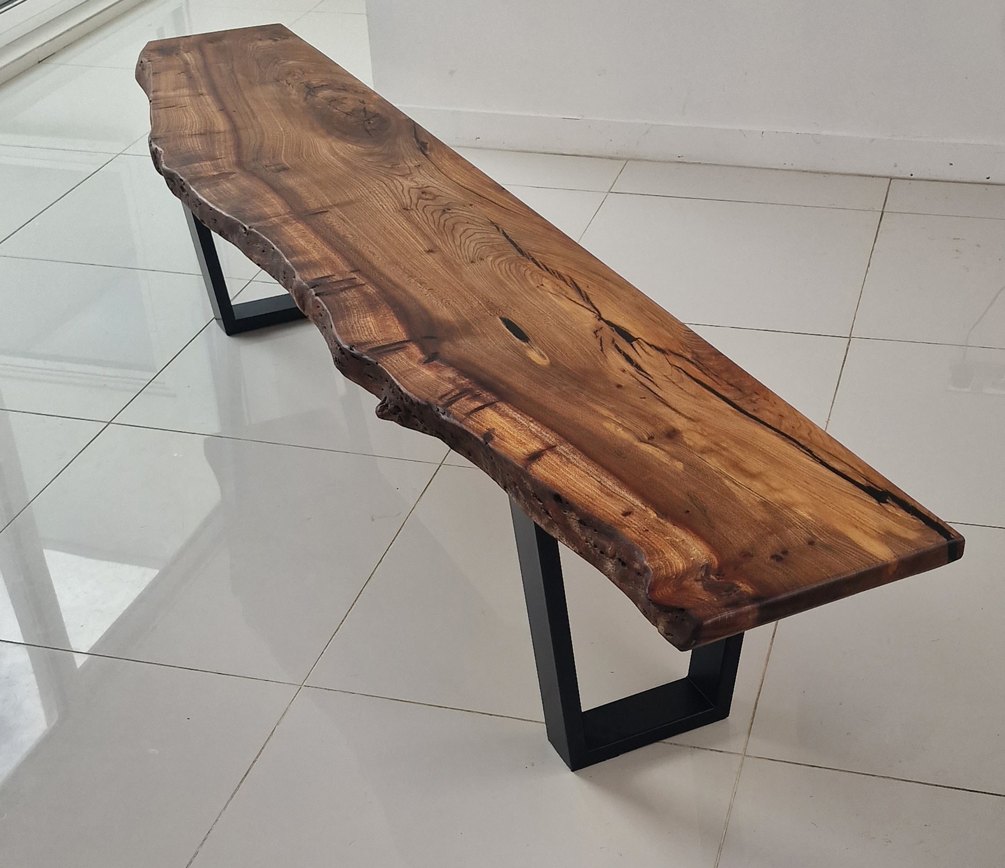 Live Edge Bench Solid English Elm Wood Waney Edge Handmade and IN