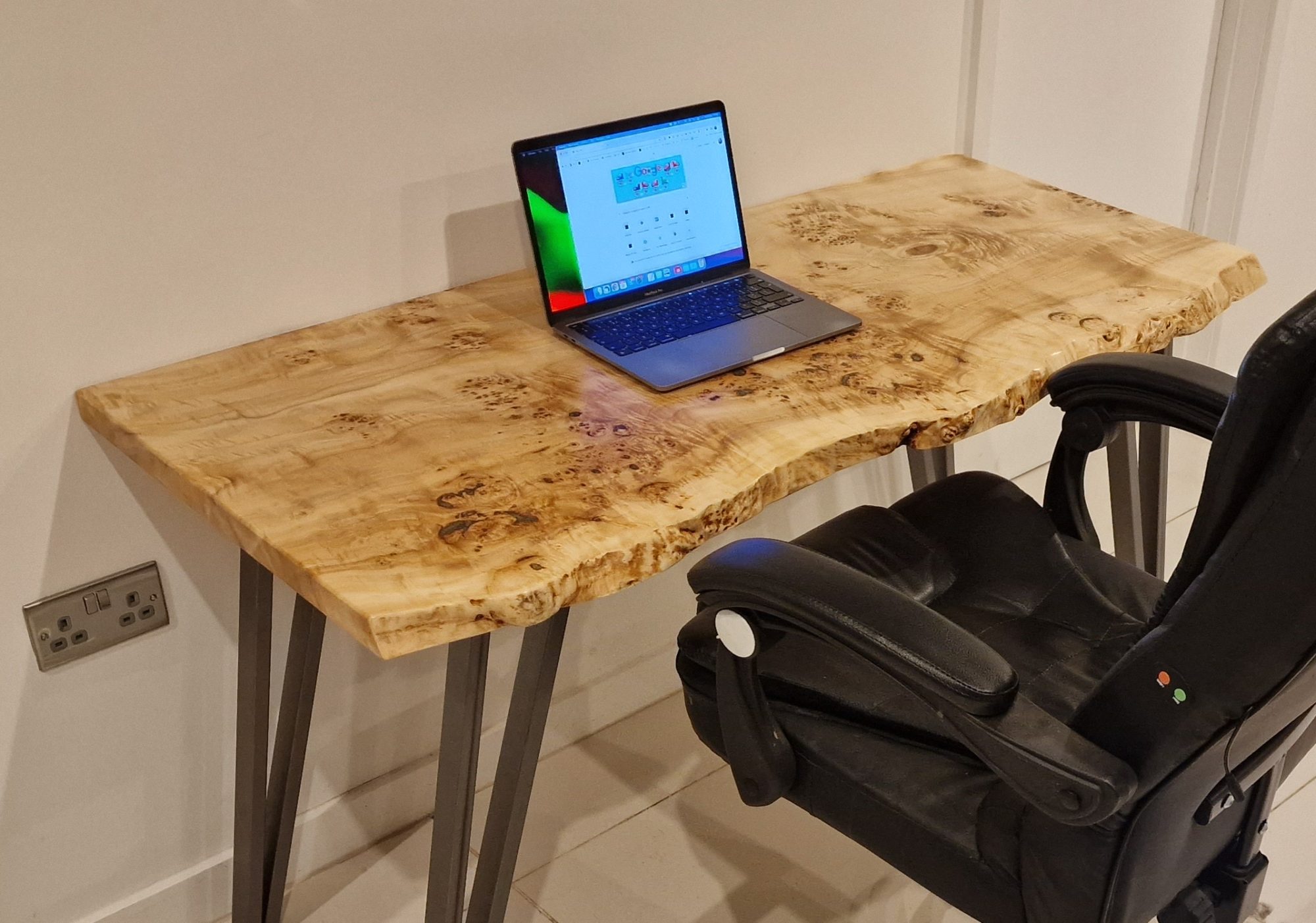 Live Edge Desk | Solid Mappa Burr Wood | Live Edge | Handmade | 120cm x 60cm, photo 9