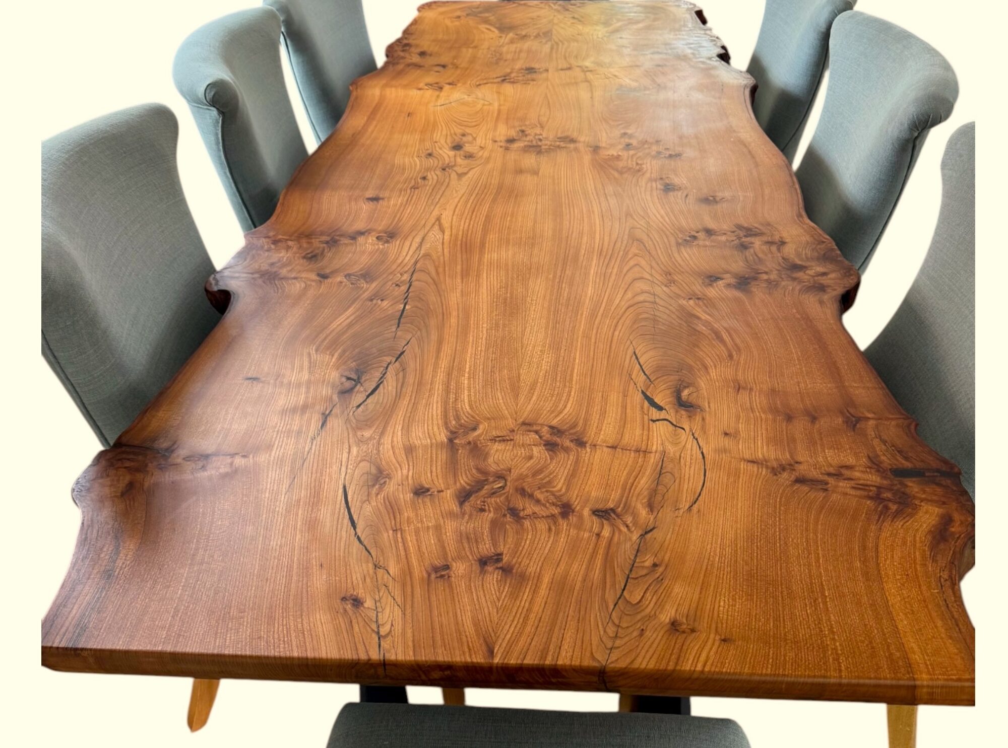 SOLD | English Elm Handcrafted Dining Table | 2.5m x 100cm | Live Edges | Seats 8-10 | Choose Your Own Legs, photo 5