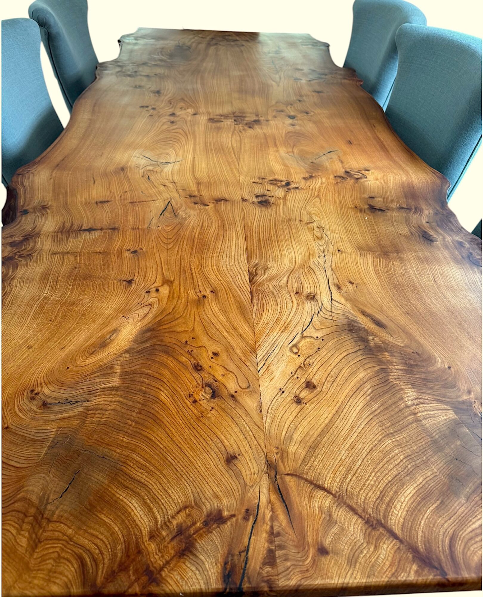 SOLD | English Elm Handcrafted Dining Table | 2.5m x 100cm | Live Edges | Seats 8-10 | Choose Your Own Legs, photo 3