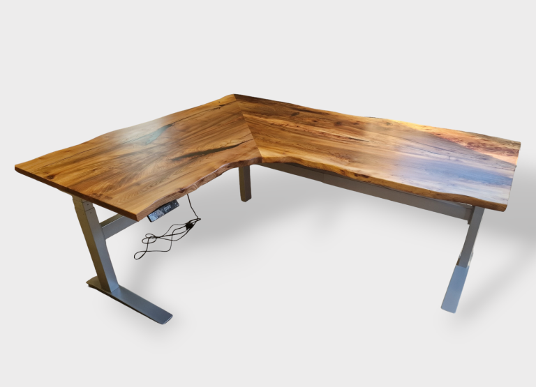 elm corner desk live edge custom bespoke motorized standing
