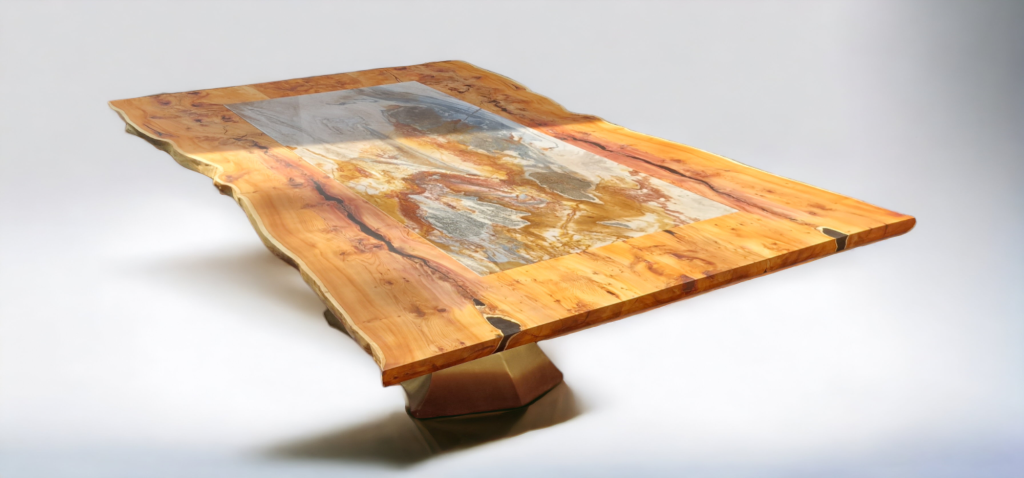 Yew table on a bronze base