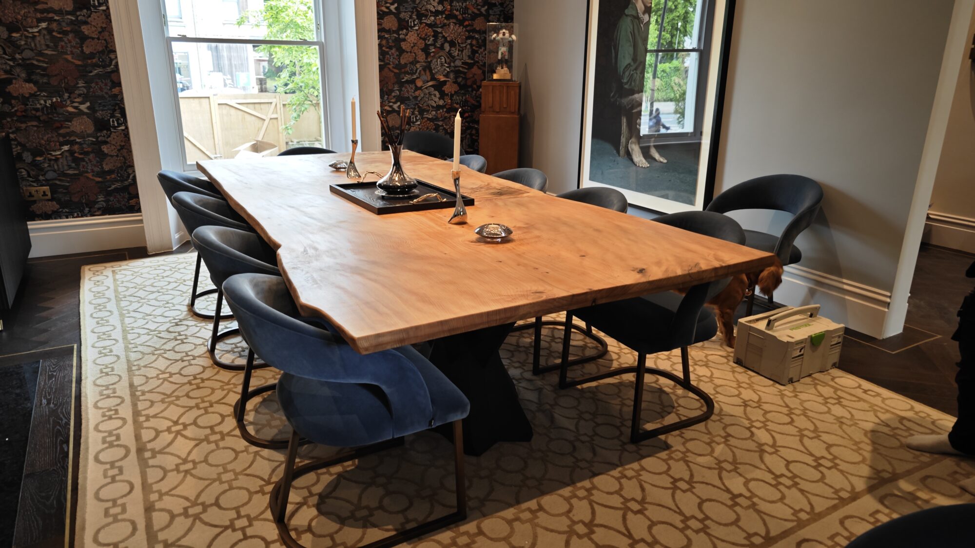 Cedar table with chairs in the showroom