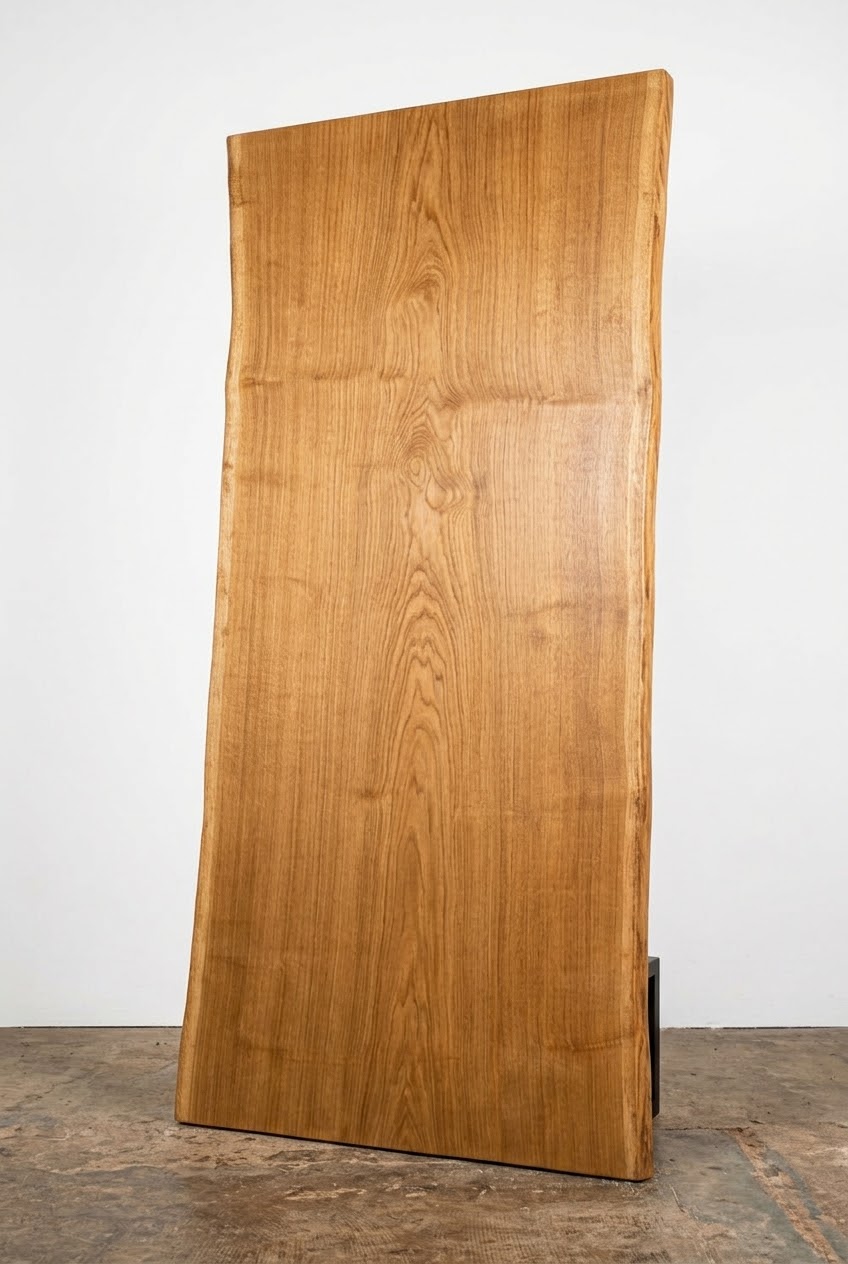 French Oak slab showing natural live edge and contrasting sapwood