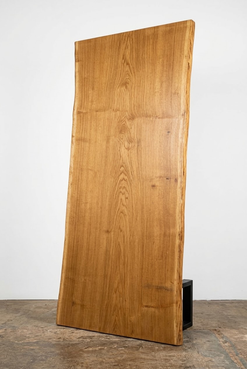 Full length single slab French Oak tabletop in our Essex workshop